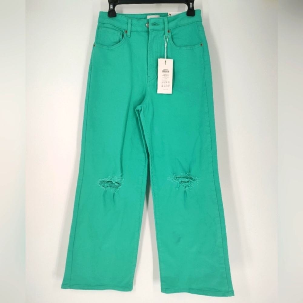 Only Blue Denim Marine Green Extra Hope High Waist Size 30 Pants, NWT